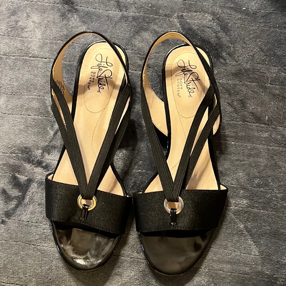 Life Stride Strappy Heels, Black Payton Leather